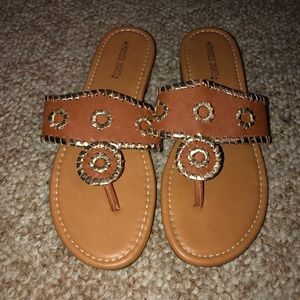 Brown and gold sandals